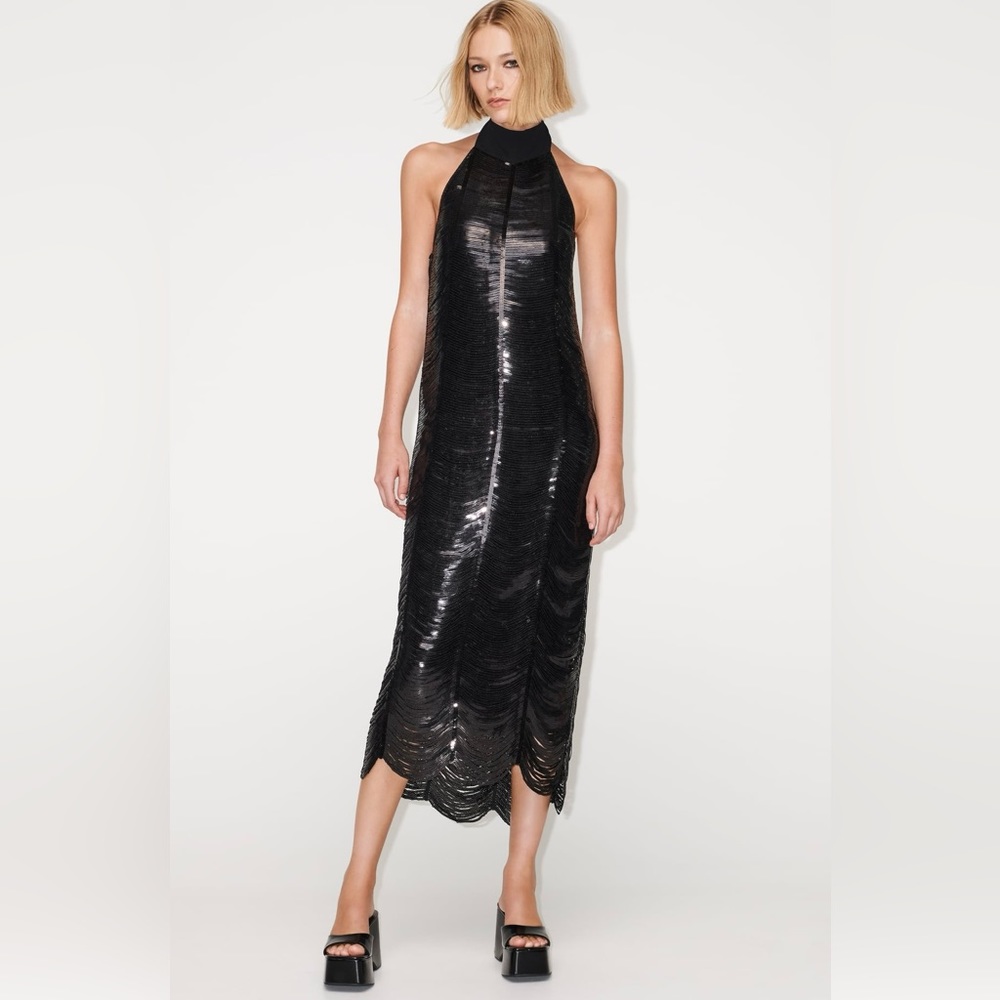 ZARA SEQUIN KNIT HALTER DRESS